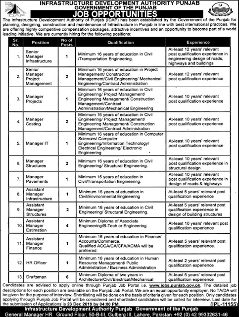 Infrastructure Development Authority Punjab IDAP Jobs 2019 Apply Online