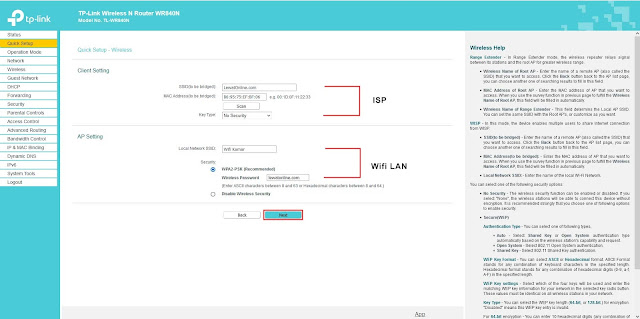 Masukan password wifi yang ingin dikoneksikan dan buat jaringan wifi (ssid) lokal