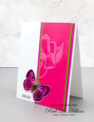 Learn how to use up left over pieces for a clean and simple but impressive hello card.  Click here to learn more