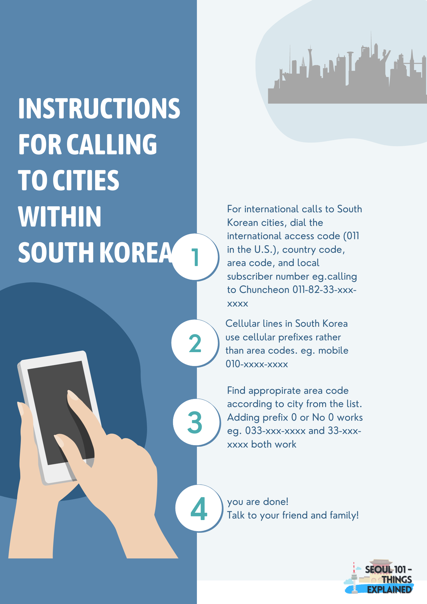 Calling to citities within South korea (Area code list) Seoul101