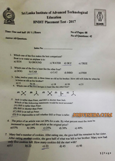 HNDIT Selection Test Paper | 2017