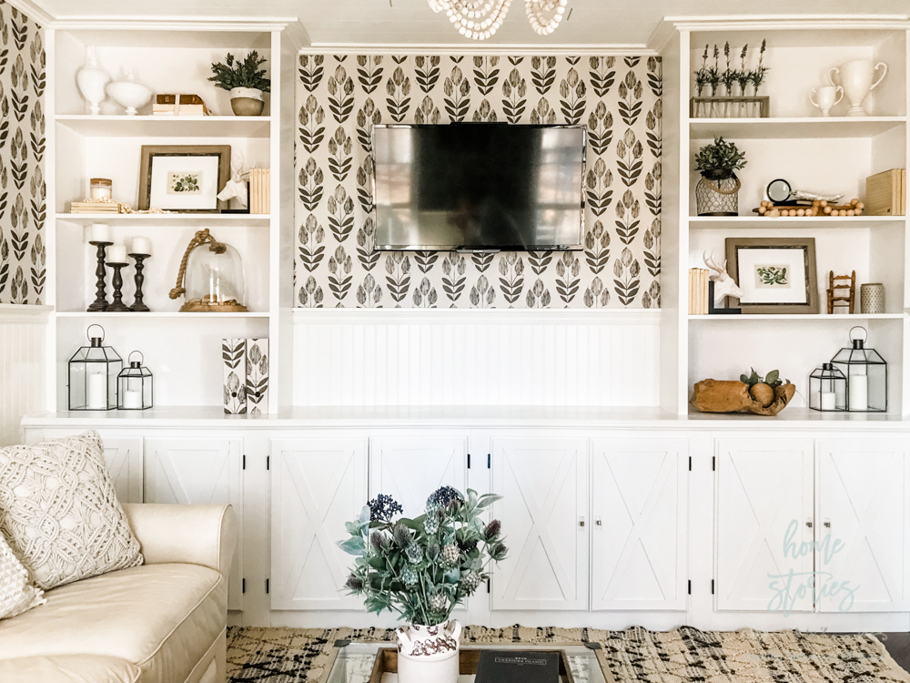 Entertainment unit with bookcase and "X" detail