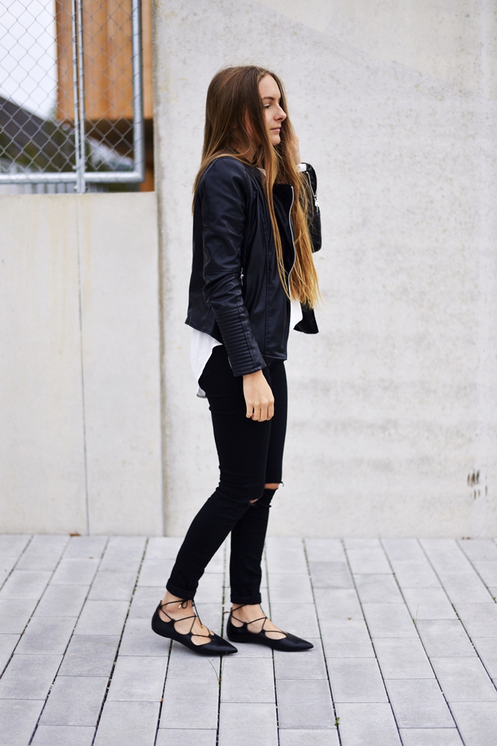 Leather Jacket & Lace Up Flats | BY ANNA: Fashion and Lifestyle Blog ...