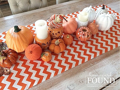 fall ,farmhouse style, color, colorful home, pumpkins, decorating, DIY, diy decorating, tablescapes, Halloween, trash to treasure, centerpiece, orange and white decor, gradient color, fall home decor, autumn decorating, Halloween decorating, painted pumpkins, no carve pumpkin decorating
