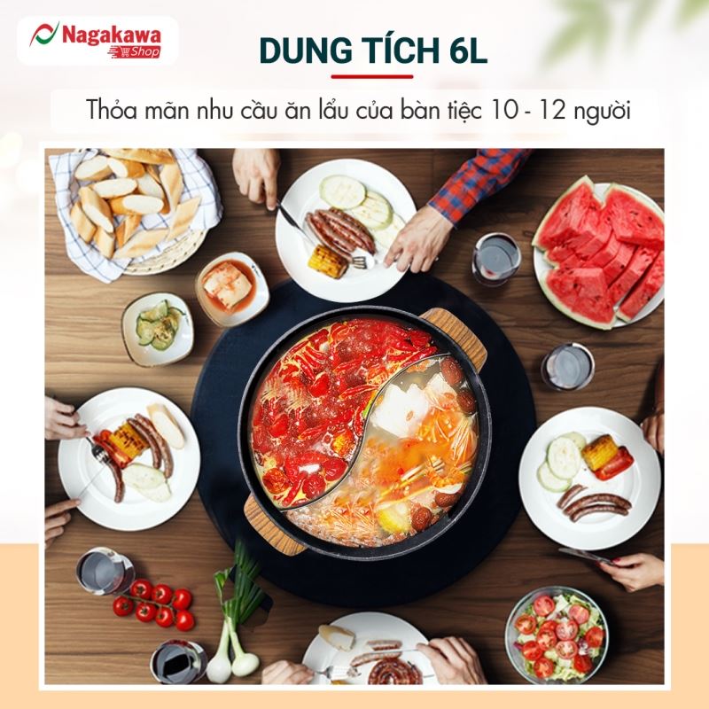 Lẩu điện 2 ngăn đa năng Nagakawa NAG1906 (6L) - Lòng nồi nguyên khối - Chống dịnh vân đá - Bảo hành 12 tháng 24 nag1906info4