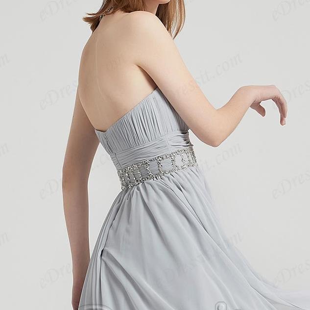 Grey Corset Beads Waistbelt Elegant Ball Party Dress