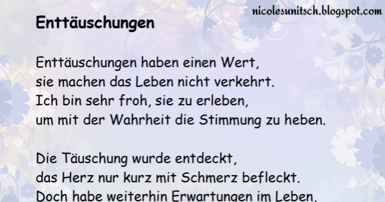 Gedichte Von Nicole Sunitsch Autorin Enttauschungen Gedicht