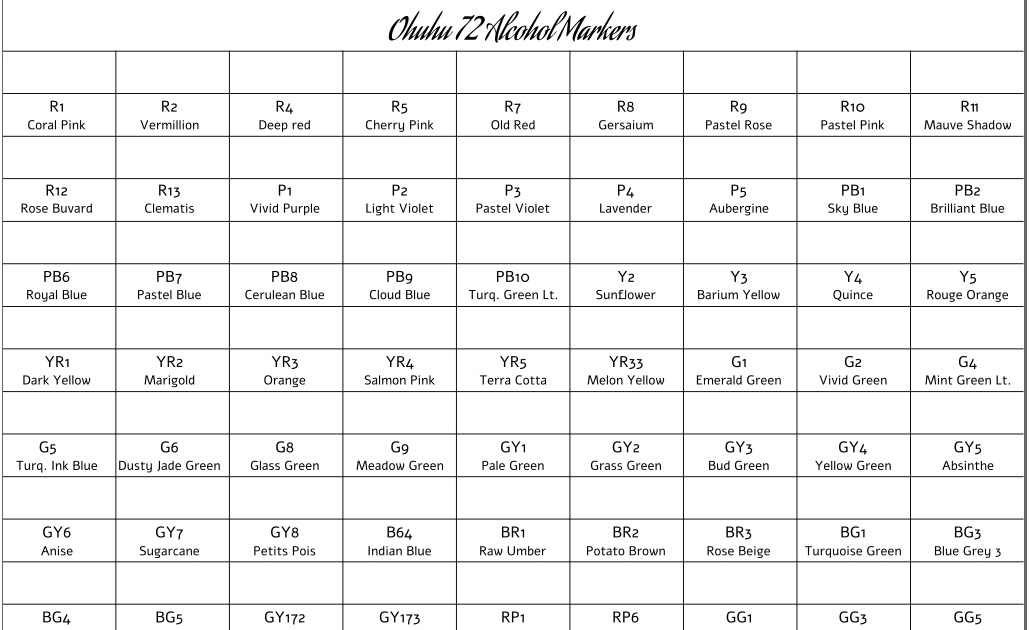 Cricut Cardiologist: Printable Swatch Chart for Ohuhu 72 Alcohol Marker Set