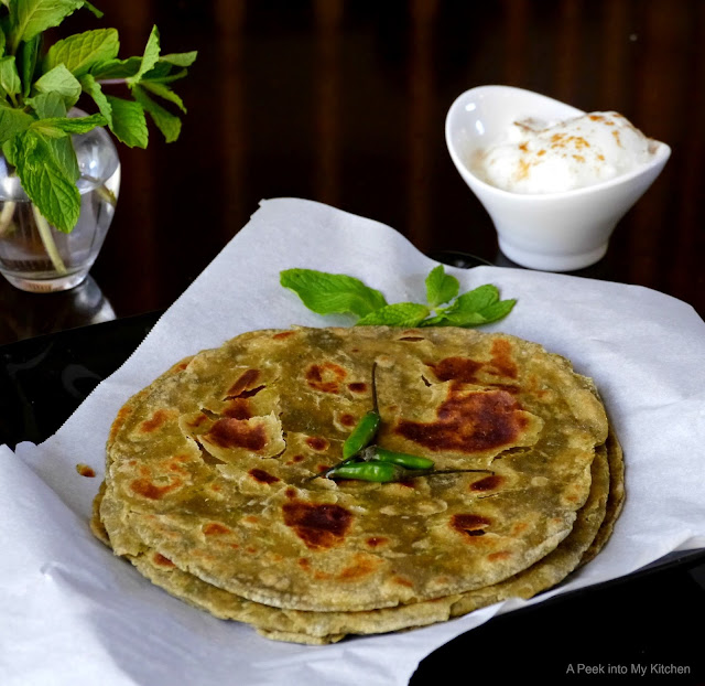 A Peek into My Kitchen Minty Peas Paratha / Flat Bread Day 68