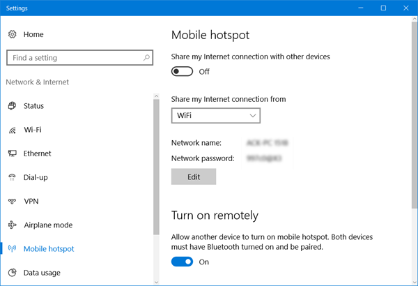 Crea hotspot mobile tramite le impostazioni di Windows 10