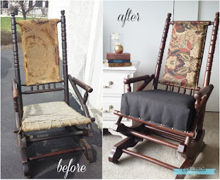 antique vintage platform rocking chair wood refinishing upholstery