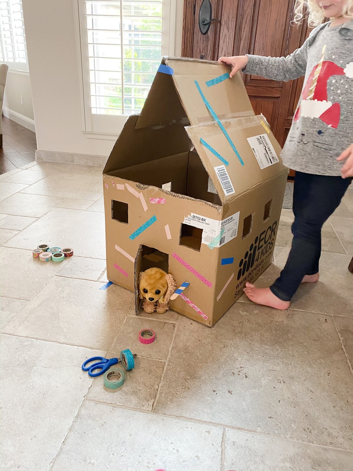Toddler Approved! Cardboard Stuffed Animal House for Kids
