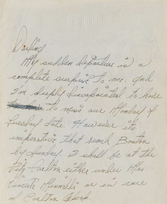 Stars and Letters Judy Garland's love letter to Frank Sinatra
