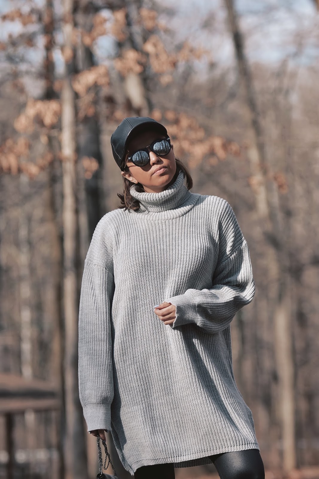 Gray Sweater Dress With Fake Leather Pants-dcblogger-