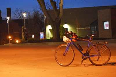 Bike at night on MMU plaza