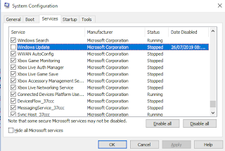 disabed windows update services