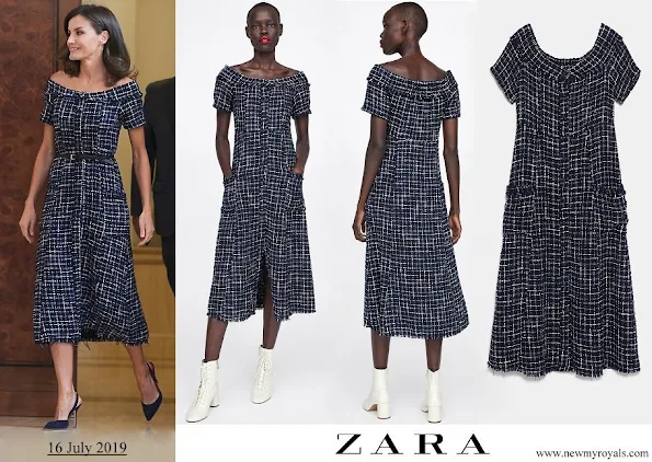 Queen Letizia wore Zara tweed dress with gem buttons