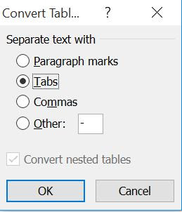 tinhoccoban.net - Hộp hội thoại Convert Text to Table