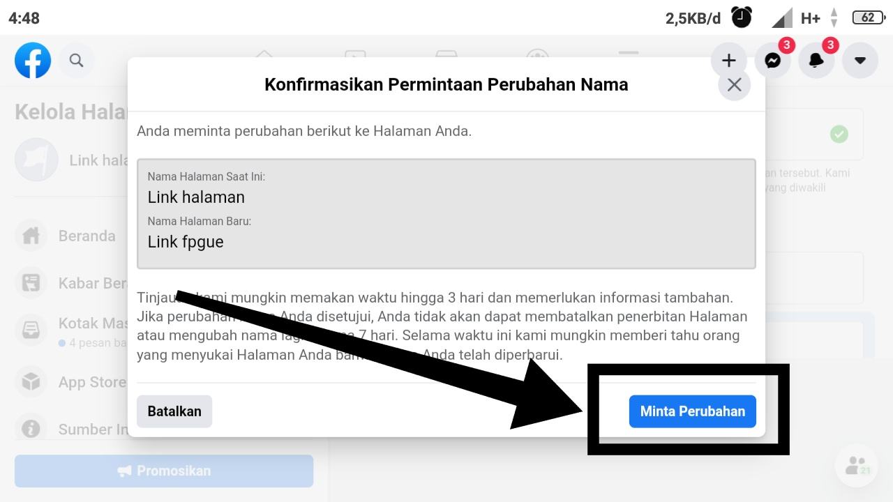 Contoh nama pengguna Halaman Facebook