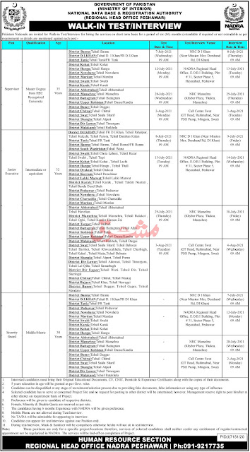National Database & Registration Authority NADRA Peshwar Jobs 2021