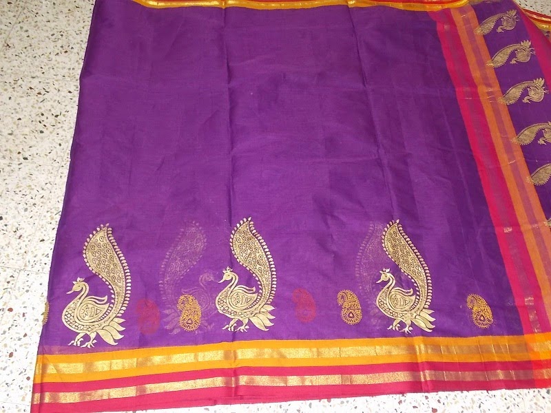 Screen printing on plain cotton saree