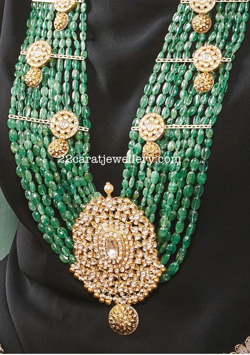 Emerald Beads Kundan Haram Jewellery Designs