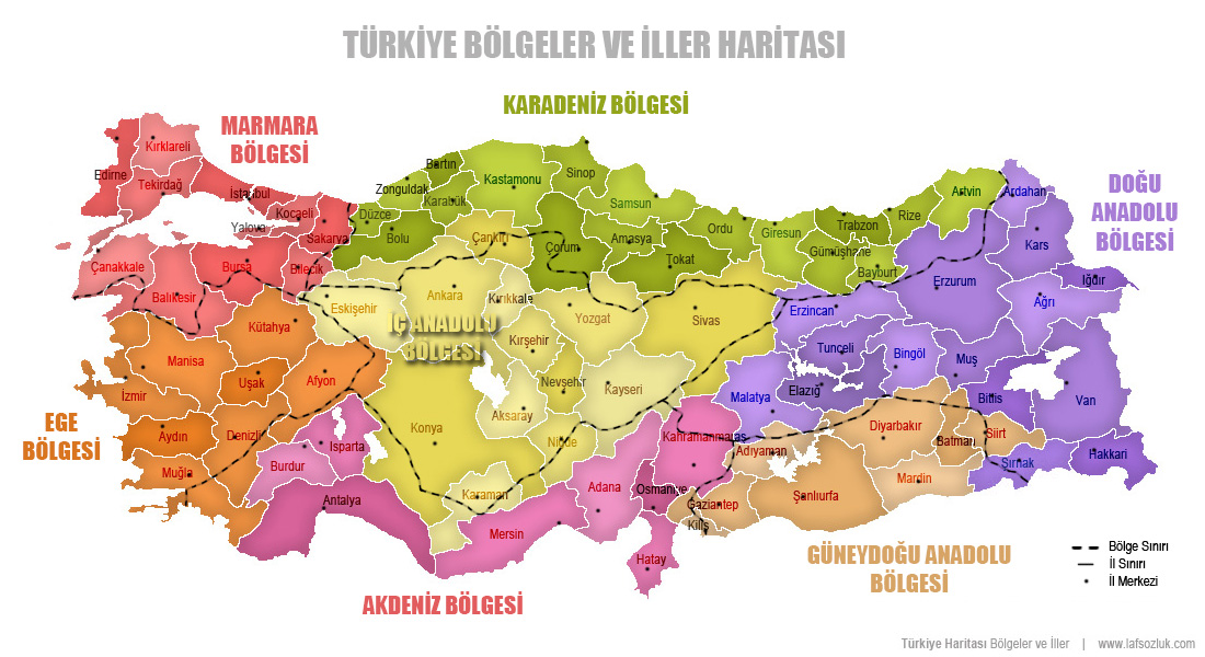 Türkiye İller ve Bölgeler Haritası - Laf Sözlük