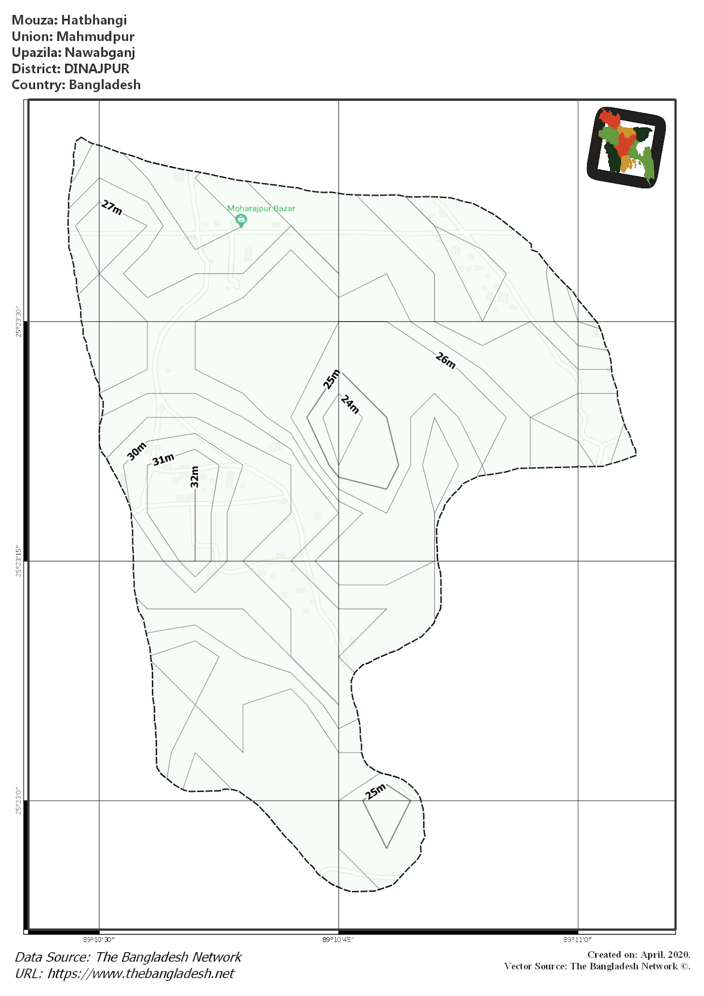 Map of Hatbhangi Mouza of Nawabganj Upazila, DINAJPUR, Bangladesh.