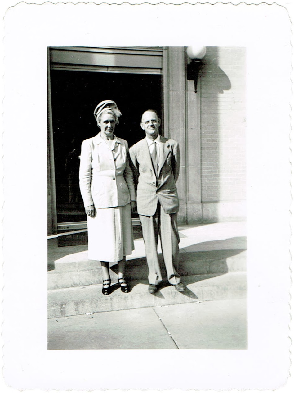 Lula and William Wall Smith in front of bank where he worked possibly in Clearwater Florida