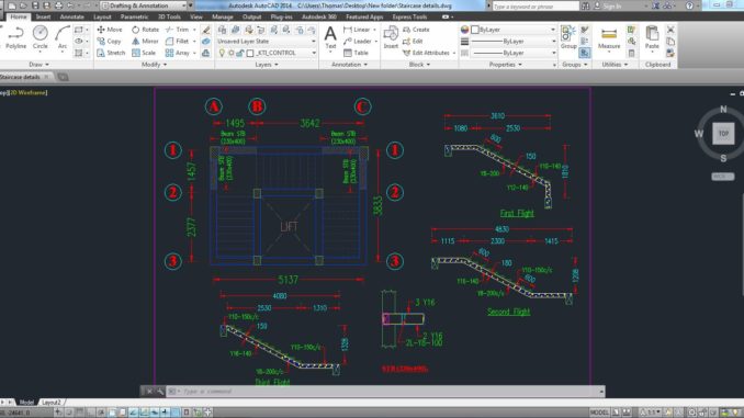 تفاصيل السلالم الإنشائية اتوكاد مجلتك المعمارية
