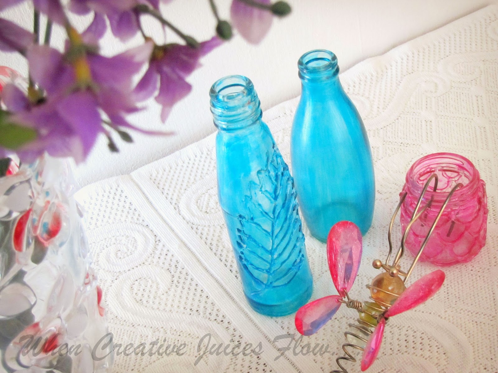 When Creative Juices Flow... DIY Painting Glass Bottles & Jars