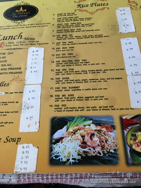 lunch menu at Sa Wooei Thai restaurant in El Cerrito, California
