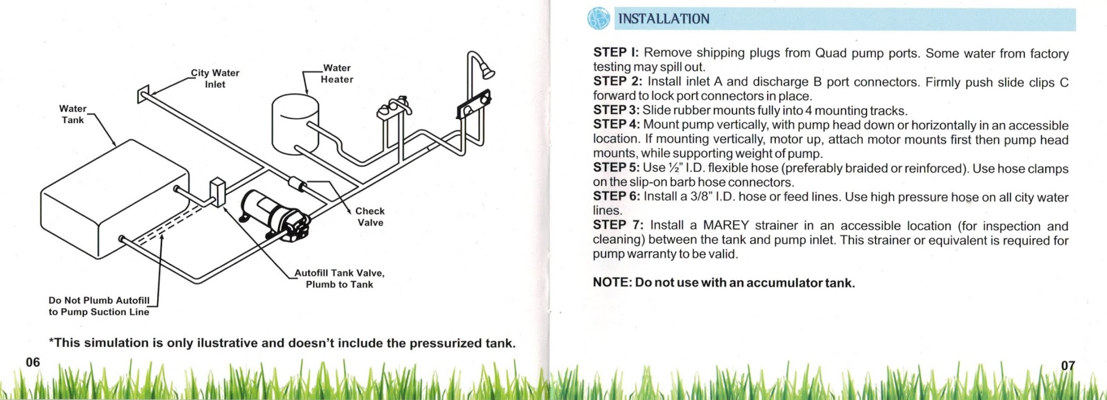 Class A Customs Marey 12 volt Water Pump Installation Instruction WP50