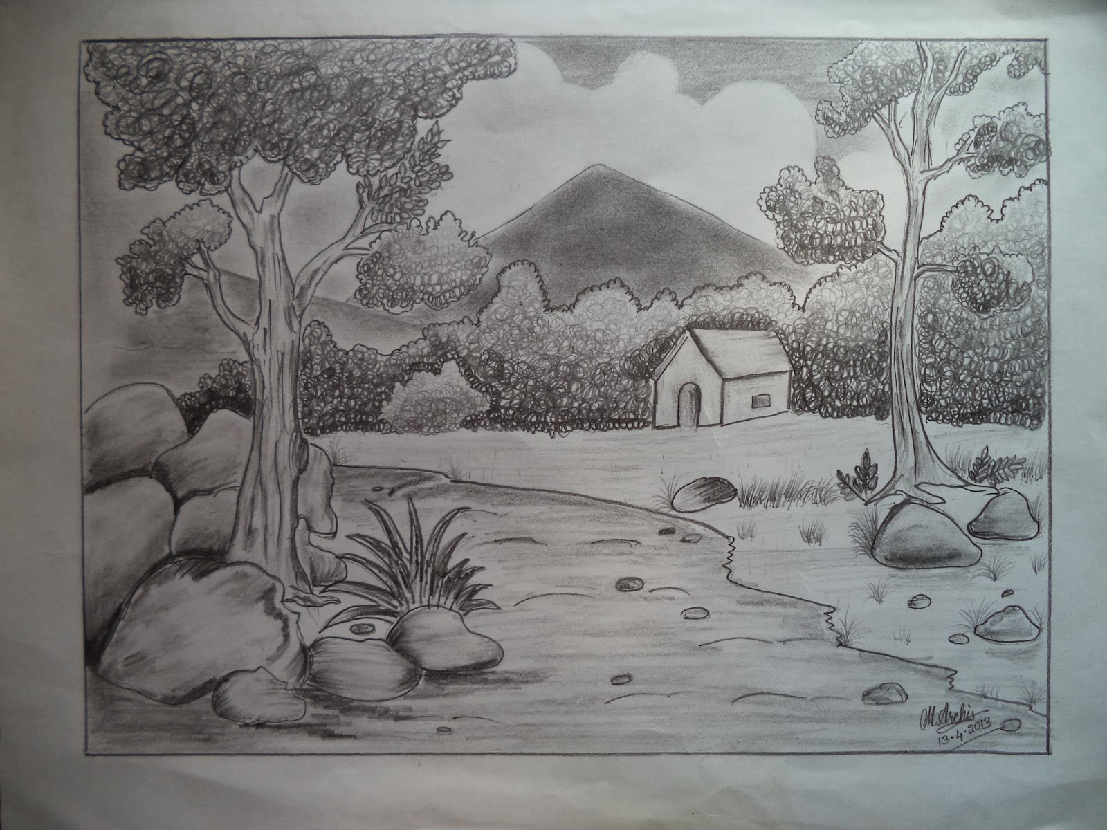 Pencil art nature sketch