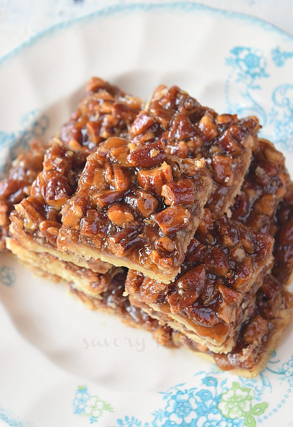 a close look of pecan pie squares