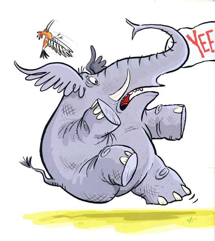 Momo celebrating time to read What to do if an Elephant stands on your