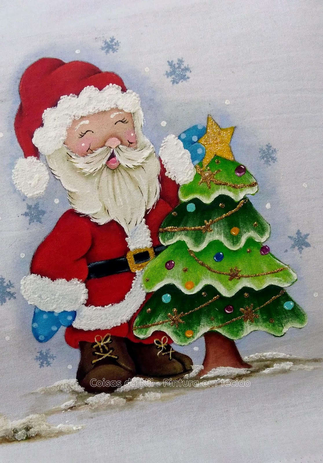 Desenho de árvore de Natal com Papai Noel para pintar