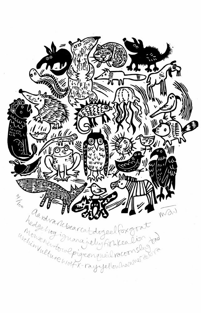 Melanie Wickham - Lino Prints: New A-Z animals print