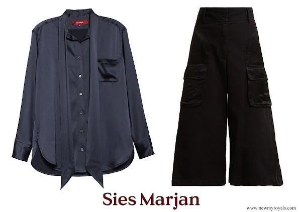 Queen Rania wore Sies Marjan Rae Satin Blouse and Sidney wide-leg cotton culottes