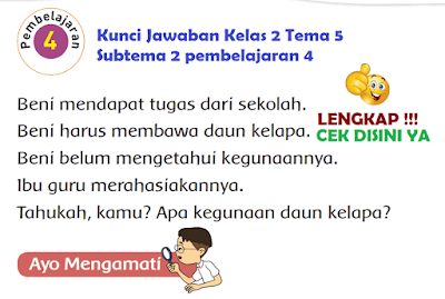 Kunci Jawaban Tematik Kelas 2 Tema 5 Subtema 2 pembelajaran 4 www.simplenews.me