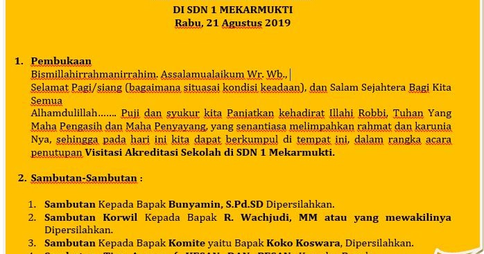 Download Susunan Acara Penutupan Visitasi Akreditasi Sekolah Seo Sunda