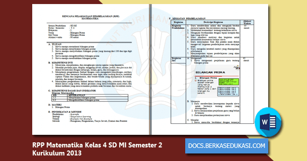 Contoh RPP Matematika Kelas 4 SD MI Semester 2 Kurikulum 2013 - Dokumen