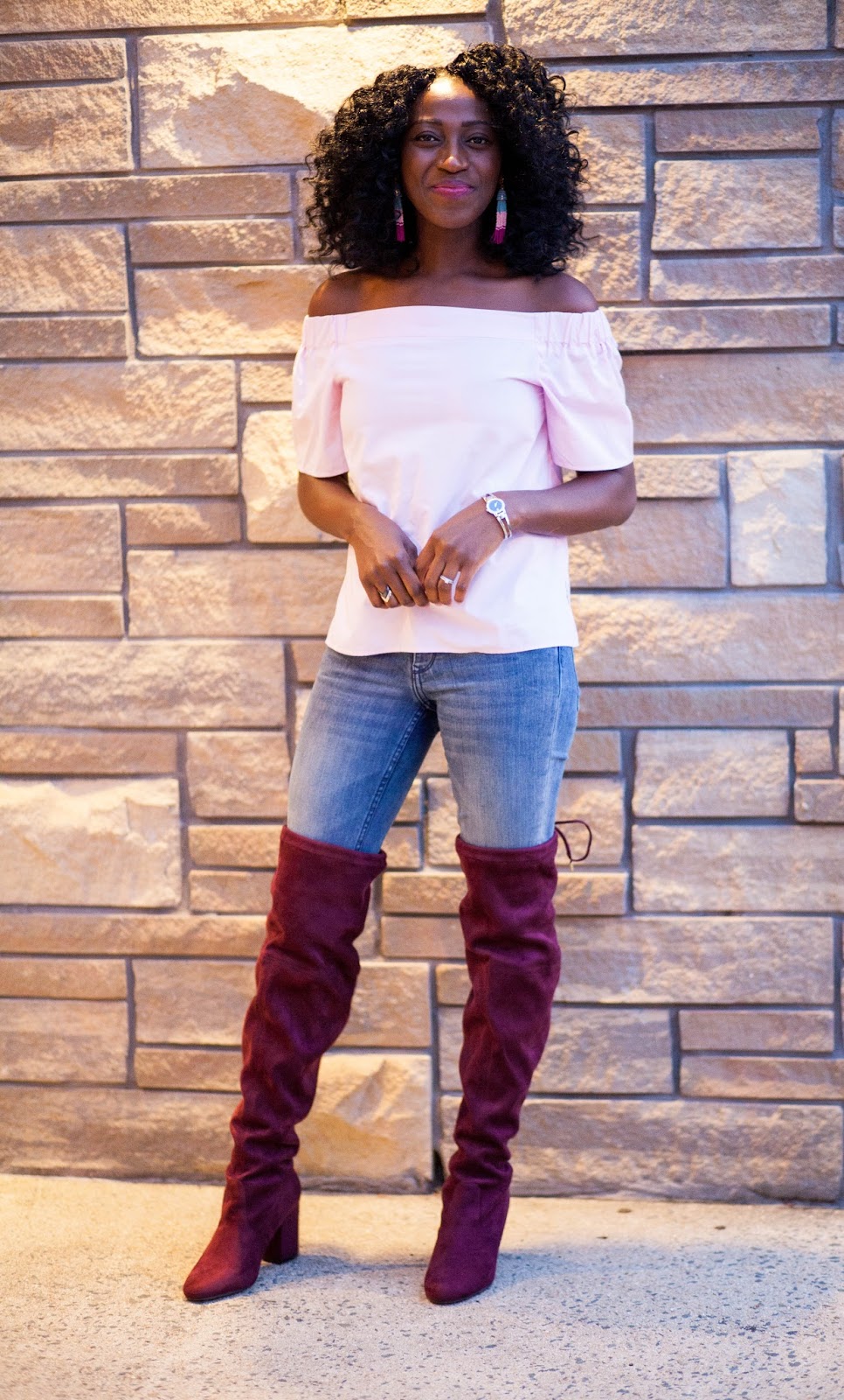 maroon thigh high boots outfit