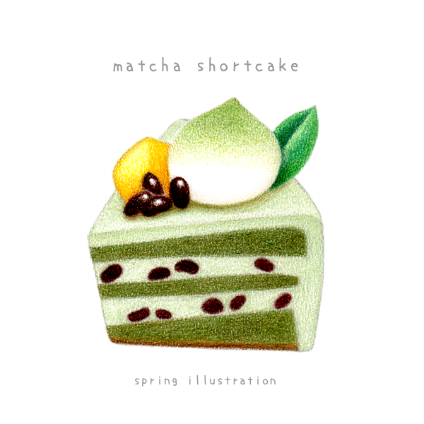 Spring Illustration 抹茶ショートケーキ シンプルでかわいいイラストポストカード