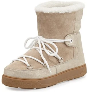 Fanny Shearling-Lined Lace-Up Boot, Beige