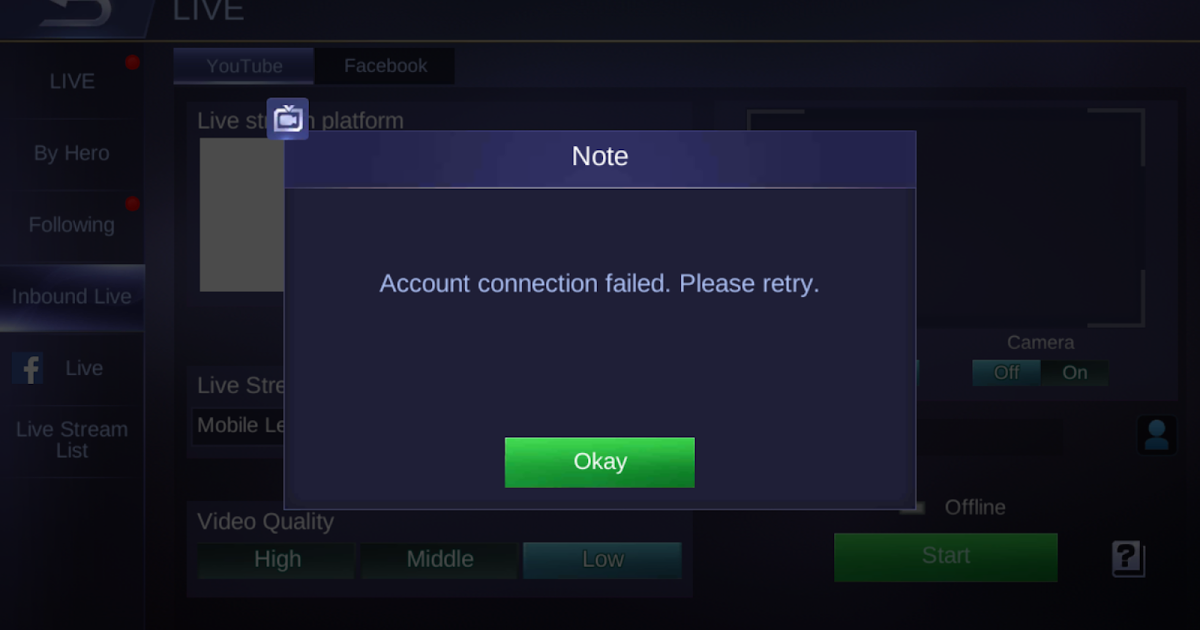 Jayson Blogs : Mobile Legend Account connection failed - Live Streaming