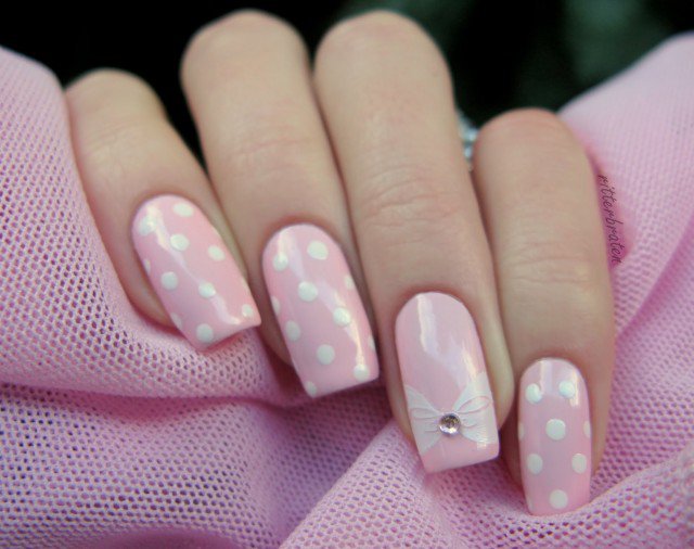 6. "Rose Quartz Nail Art with Crystal Centers" - wide 5