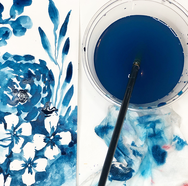 a peek inside my process- blue watercolor flowers