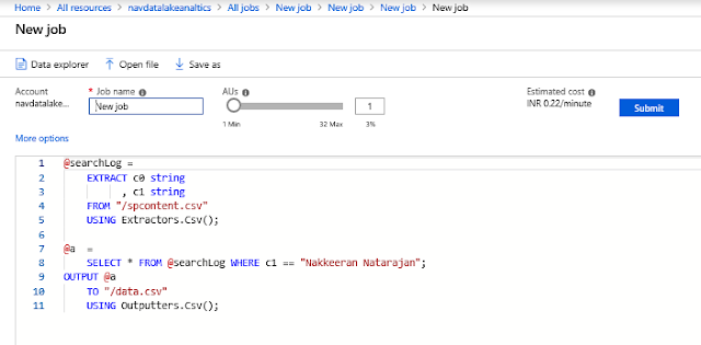 U-SQL script for analyzing the Data Lake Storage File