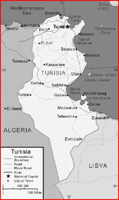 image: Black and white Tunisia map